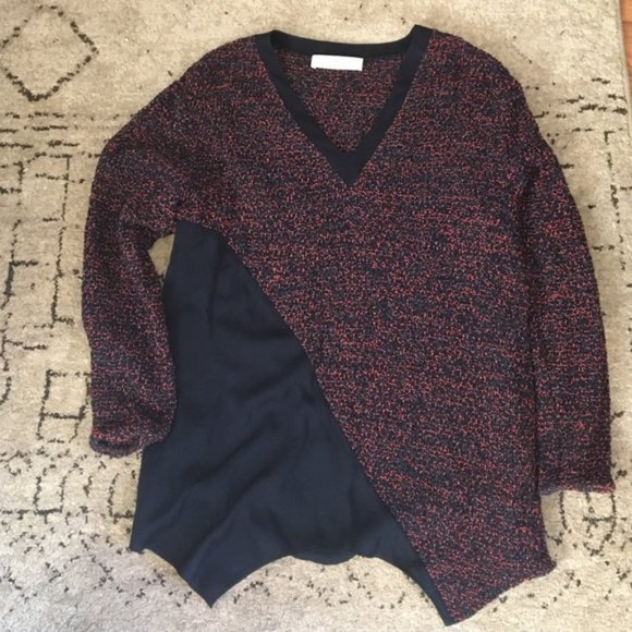 New Thakoon knitted contrast panel asymmetric hem oversized pullover sweater